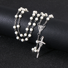 KOMi Religious 5mm Acrylic White Beads Handmade Cross Necklaces Rosary Catholic Jesus Christ Praying Necklaces Jewelry Gifts R-2 2024 - buy cheap