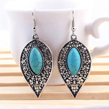 Pendientes de estilo Vintage con piedra azul Natural para mujer, aretes colgantes de hojas, ahuecados, 2018 2024 - compra barato