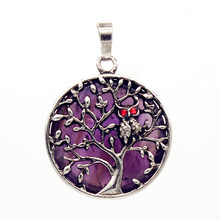 100-Unique 1 Pcs Silver Plated Owl Natural Purple Amethysts Cabochon Pendant Tree of Life Necklace 2024 - buy cheap