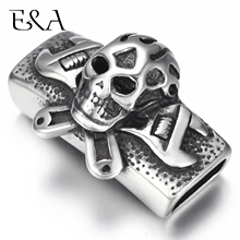 Stainless Steel Slider Beads Punk Motor Skull 12*6mm Hole Slide Charms for Men's Leather Bracelet Jewelry Making DIY Accessories 2024 - buy cheap