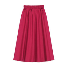 Summer Women Skirt High Waist Cotton Linen Casual Pleated Skirt Elastic Waist Solid Mid Long Skirts Red Navy Blue A-Line Skirt 2024 - buy cheap