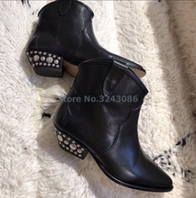 Black Faux Sheepskin Rivet Square Heel Motorcycle Boots Gray Suede Casual Autumn Winter Women Boots New Trendy Ankle Boots 2024 - buy cheap