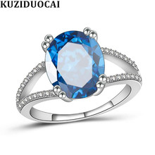Kuziduocai 2019 новые модные ювелирные изделия Мозаика ослепительный синий розовый циркон нержавеющая сталь свадебные кольца для невесты для женщин кольца 2024 - купить недорого