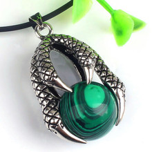100-Unique 1 Pcs Silver Plated Dragon Claw Malachite Round Stone Beads Pendant For Party Jewelry 2024 - buy cheap