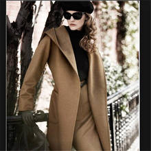 2017New Autumn Winter Fashion Cloth Coat Pure Color Hooded Leisure Big Yards Women High-end Wool Medium Long Slim Coat Q504 2024 - buy cheap