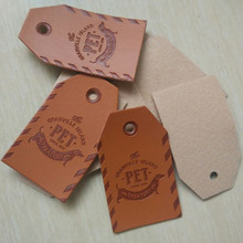 1000pcs , 4 * 6.7 cm Custom private name Artwork pu leather tags clothing brown emboss label 2024 - buy cheap