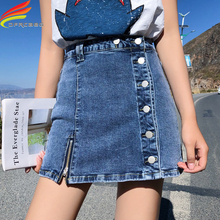 Asymmetrical Summer Denim Skirt Women Spring Summer 2019 New Side Buttons High Waist Women's Mini Skirt Black Blue Saias Jeans 2024 - buy cheap