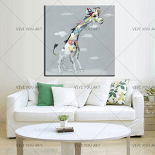 Free shipping 100% Handpainted Lovely Giraffe Modern Abstract Animal Oil Painting On Canvas Wall Art For Living Room hotel Decor 2024 - buy cheap
