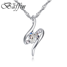 Defletor romântico mini coração geométrico, colar com cristais de elementos swarovski, corrente de cor prata para mulheres 2024 - compre barato