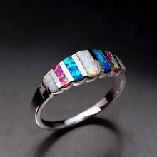 Anel de casamento feminino 2021, joia com pedra natural de arco-íris, festa de casamento, aniversário 2024 - compre barato