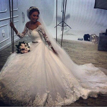 Ball Gown vestidos de novia Off Shoulder Three Quarter Sleeve Appliques Romantic White Bride Dress Luxury Lace Wedding Dresses 2024 - buy cheap