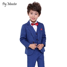 Kids 3PCS Vest+Pant+Blazer Suit for Boys Formal Party Dress Suit with Bowtie Flower Boys Wedding Performance Costume Gift N49 2024 - buy cheap