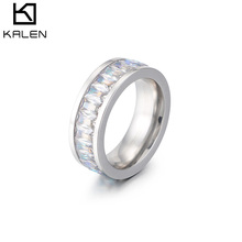 Kalen simples cor barato cor lisa quadrado de aço inoxidável branco zircônia cúbica anéis para mulheres noivado anéis de casamento presente 2024 - compre barato