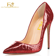 Burgundy Python Stiletto Heels Pointy Toe Sexy Heels Pumps FSJ Women Pumps Slip On Red Patent Leather Sexy Party Size US 16 2024 - buy cheap