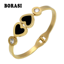 Pulseira Classic Luxury Brand Gold Color Bracelets & Bangles Wholesale Fine Jewelry Double Peach Love Heart Bracelet Female 2024 - buy cheap