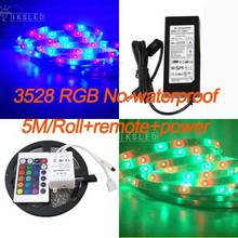 2016 rgb led strip no-waterproof  3528 flexible strip light DC12V 5M 300led +24key remote+power adapter EU/US/ Plug 2024 - buy cheap