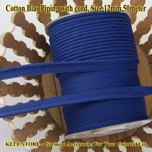 Free shipping --Cotton Bias Piping Tape, bias Tape with cord, size:12mm,1/2" 50meter,for DIY home textile sewing item,dark blue 2024 - buy cheap