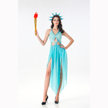 Halloween Beautiful Freedom God Costume 2 styles Statue of Liberty Blue Dress Sexy 1-Piece Carnival Cosplay Dancing Fancy Dress 2024 - buy cheap