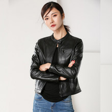 Genuine leather jacket Fashion Short sheepskin locomotive Genuine Leather tops women Black basis Outerwear 2018 2024 - buy cheap