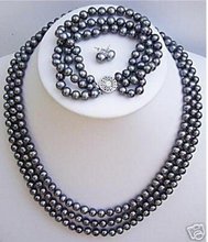 Черный пресноводный TAHITIAN Жемчужное ожерелье браслет серьги набор AKOYA Бесплатная доставка- 2024 - купить недорого