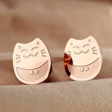 YUUN RUO Fortune Cat Korean Earring Fashion Woman Jewelry Titanium Steel Rose Gold Color Valentine Gift Free Shipping Not Fade 2024 - buy cheap