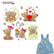 Nicediy Cartoon Bear Stickers On Clothes Heat Transfer Patches For Clothing Thermal Transfer Press On T-shirts Applique Washable 2024 - buy cheap