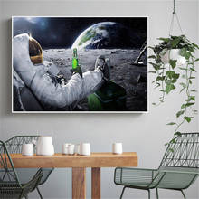 Funny Poster Abstract Painting Spaceman Drink Beer Moon Space Canvas Pictures for Living Room Coffee Wall Art Home Decor Cuadros 2024 - buy cheap