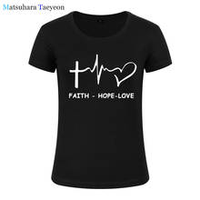 Модная женская футболка с коротким рукавом, хлопковая одежда с надписью «Faith Hope Love Christian», футболка с круглым вырезом, женские топы, футболка для женщин 2024 - купить недорого