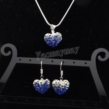 Conjunto de joyería con forma de corazón, aretes y collar de cristal azul degradado, 5 Juegos, venta al por mayor, envío gratis 2024 - compra barato