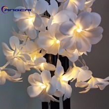 white Violet cloth frangipani floral wedding led battery string lights, Plumeria,garland,party,xmas,bedroom decor 1/2/3/4M 2024 - buy cheap