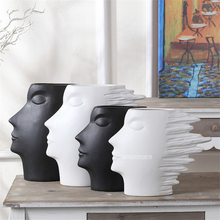 Керамическая ваза в скандинавском стиле, абстрактная белая и черная ваза с головой человека, декоративное украшение для цветов, аксессуары для украшения 2024 - купить недорого
