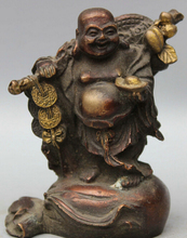 Suporte de bronze chinês saco de dinheiro riqueza feliz maitreya buda estátua rica s0705 desconto 35% 2024 - compre barato