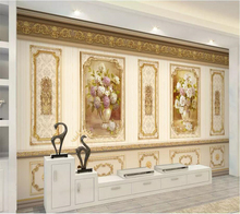 Beibehand-papel de parede personalizado 3d, mural europeu de luxo, jardim, flor, ouro, decoração de casa, revestimento, mural, 3d 2024 - compre barato