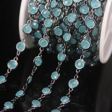 NEW! 3Meter Gun Black Plated Sky Blue K9 Optical Glass Crystal 6mm Faceted Flat Round Coin Beads Rosary Chains Necklace Findings 2024 - buy cheap