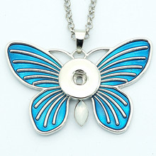 Corrente com pingente de borboleta azul, corrente de pingente de pressão de borboleta azul de 60cm, botões de pressão de 18mm, acessórios de joias diy xl0115 2024 - compre barato