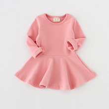 Vestido de algodão plissado para bebês meninas, vestido casual de manga comprida para crianças de 0-4 anos, vestido rosa de mola para meninas e crianças pequenas, roupas casuais de primavera 2019 2024 - compre barato