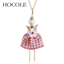 HOCOLE New 2018 Women Doll Cute Long Necklaces & Pendant Dress Baby Girls Maxi Necklace Flower Dress Statement Necklace Jewelry 2024 - buy cheap