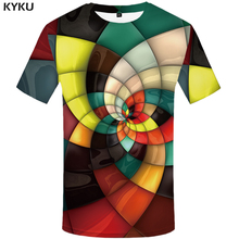 KYKU-Camiseta a cuadros para hombre, camiseta geométrica a rayas estampadas, camiseta de vórtice en 3d, camisetas divertidas coloridas, ropa para hombre 2024 - compra barato