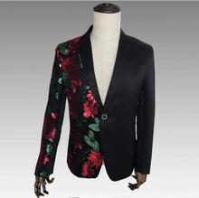 Roupa masculina de festa para casamento, jaqueta para apresentação, blazer de festa à noite, com rosas, flores, vermelho e verde com lantejoulas, slim 2024 - compre barato