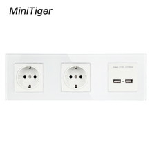 Minitiger-Panel de cristal de pared, enchufe doble 16A, toma de corriente eléctrica de la UE, puerto de carga inteligente USB Dual, salida de 5V 2A, Color blanco 2024 - compra barato