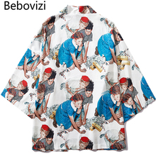 Bebovizi Japan Style Cute Child Printed Streetwear Losse Jackets Thin Kimono 2019 Men Japanese Casual Outerwear Clothes 2024 - buy cheap