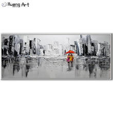 Skilled Artist Hand-painted Textured Knife Landscape Oil Painting Black and White Colors Thick Oil Knife Rain Scenery Painting 2024 - buy cheap