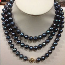Красивое натуральное жемчужное ожерелье из тайского жемчуга AAA черного цвета 8-9 мм 52" 2024 - купить недорого