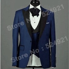 Traje de novio azul marino, chaqueta de padrino para boda, pantalones, chaleco y corbata, trajes con solapa negra, el más nuevo, C456 2024 - compra barato