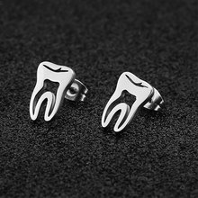 Wholesale Tooth Stainless Steel Earrings Studs Fashion Minimalistic Earring Dentist Women Men Hiphop Ear Stud Science jewelry 2024 - buy cheap