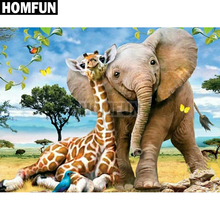 Алмазная живопись HOMFUN A02319, полноразмерная/круглая вышивка «Слон, жираф», 5D, для творчества, домашний декор 2024 - купить недорого