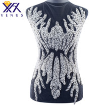 Xfx 1 conjunto de vestido artesanal prateado e branco, corpete aplique de aplique contas, patch de tecido artesanal com contas 2024 - compre barato