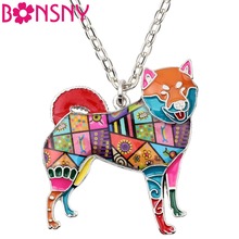 Bonsny Enamel Alloy Japanese Shiba Inu Dog Necklace Pendant Chain Choker Cartoon Animal Jewelry For Women Girls Gift Accessories 2024 - buy cheap