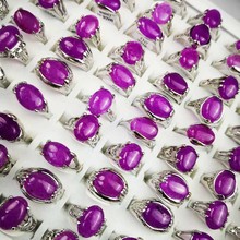 Lote de 15 unids/lote de anillos de piedra púrpura Natural en plata para mujer, joyería para mujer, lote de anillos a granel LR022 2024 - compra barato
