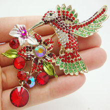 Charming Multi-color Wings Hummingbird Flower Cluster Rhinestone Crystal Bird Brooch Pin 2024 - buy cheap